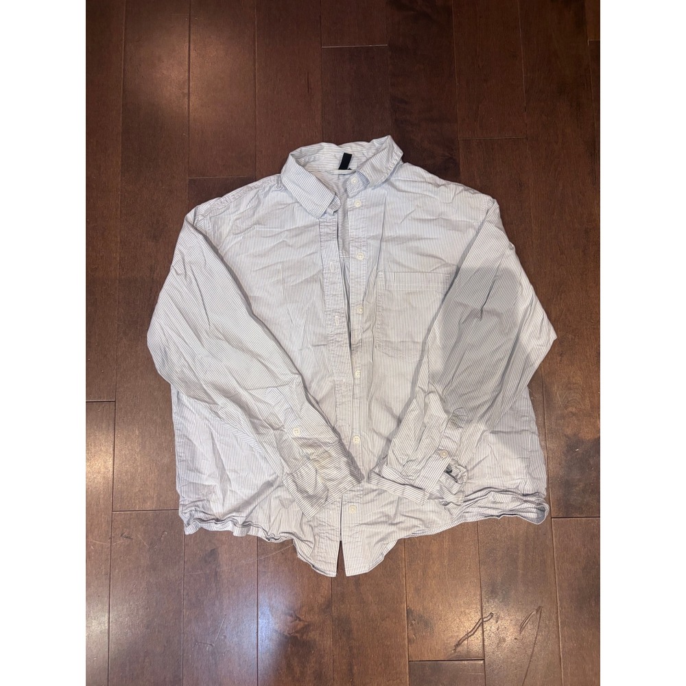 H&M Divided Light Blue White Pinstripe Button Down Shirt Long Sleeve Top